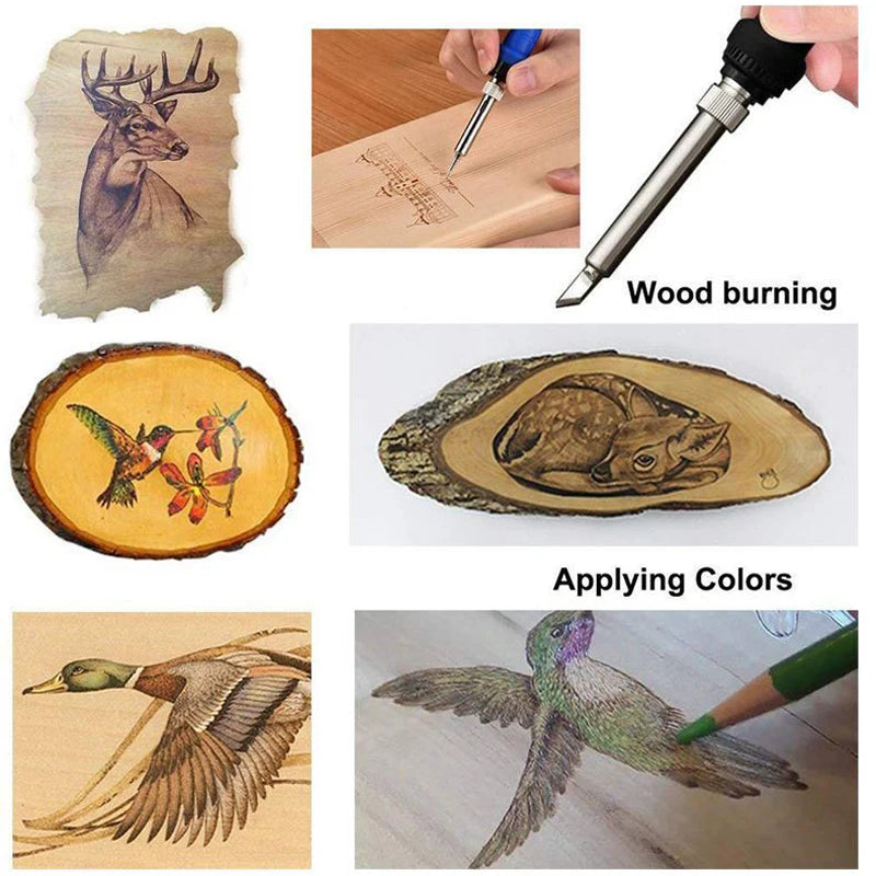 Adjustable Temperature Wood Burning Pyrography Pen Kit - Electric Soldering Iron for Wood Embossing and Carving - EU Plug