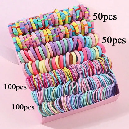 250/300Pcs Girls Colorful Hair Bands Set: Nylon Elastic Rubber Ponytail Holder Scrunchies for Children - Kids Hair Accessories