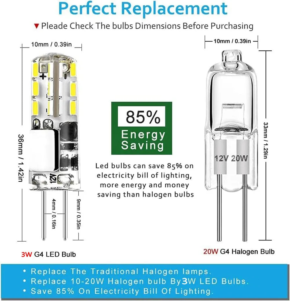 10pcs G4 LED Bulb - 2W/3W/5W/9W/12W/15W, 12V AC220V Saving Silicone Lamp, 360° Beam Angle, Halogen Light Replacement Spotlight Chandelier