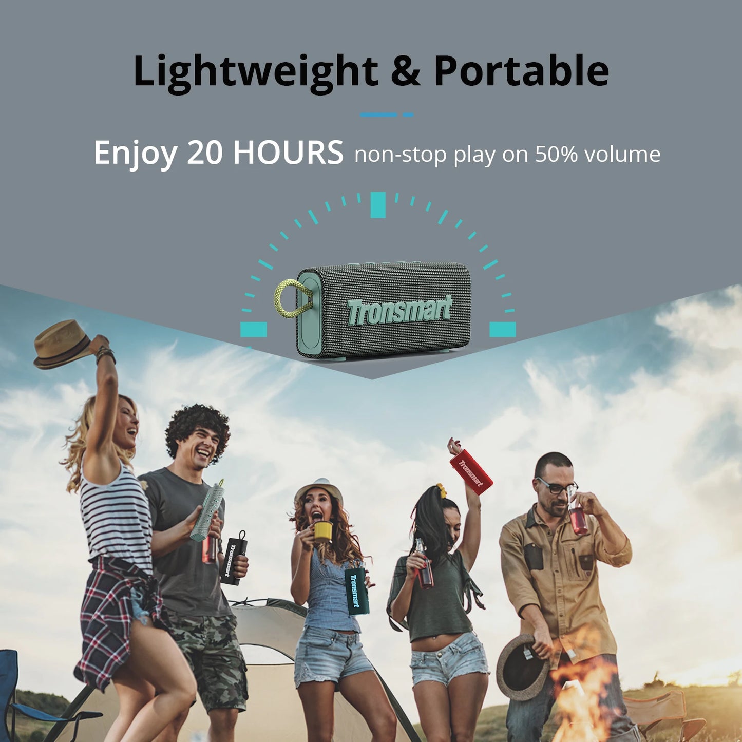 Original Tronsmart Trip Bluetooth 5.3 Speaker – Dual-Driver Portable, IPX7 Waterproof, True Wireless Stereo for Outdoor Use