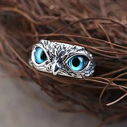 Charming Owl Rings - Multicolor Eyes, Silvery Punk Gothic Design, Adjustable and Resizable for Men and Women, Jewelry Gift