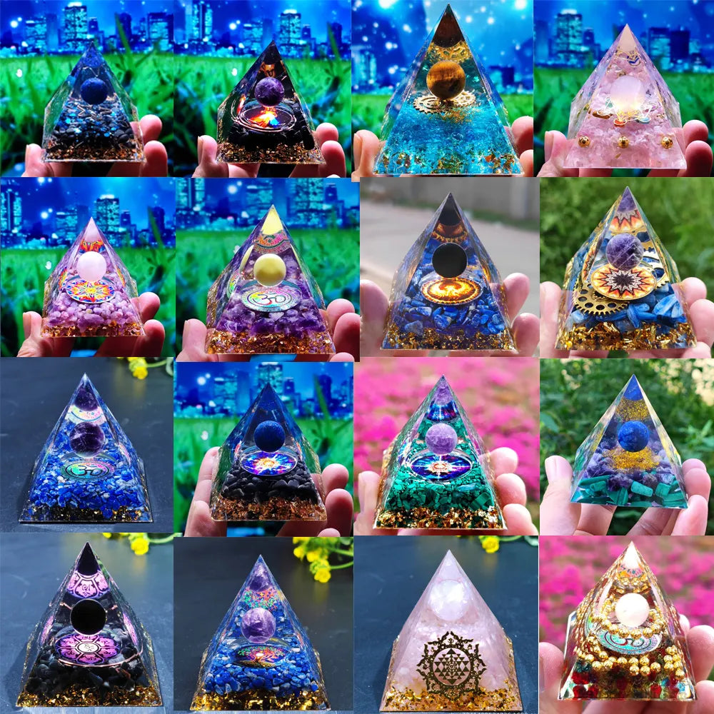 Orgonite Pyramid Healing Crystals Energy Generator with Amethyst Pendulum - Reiki Chakra Meditation Tool and Room Decorations