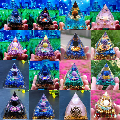 Orgonite Pyramid Healing Crystals Energy Generator with Amethyst Pendulum - Reiki Chakra Meditation Tool and Room Decorations