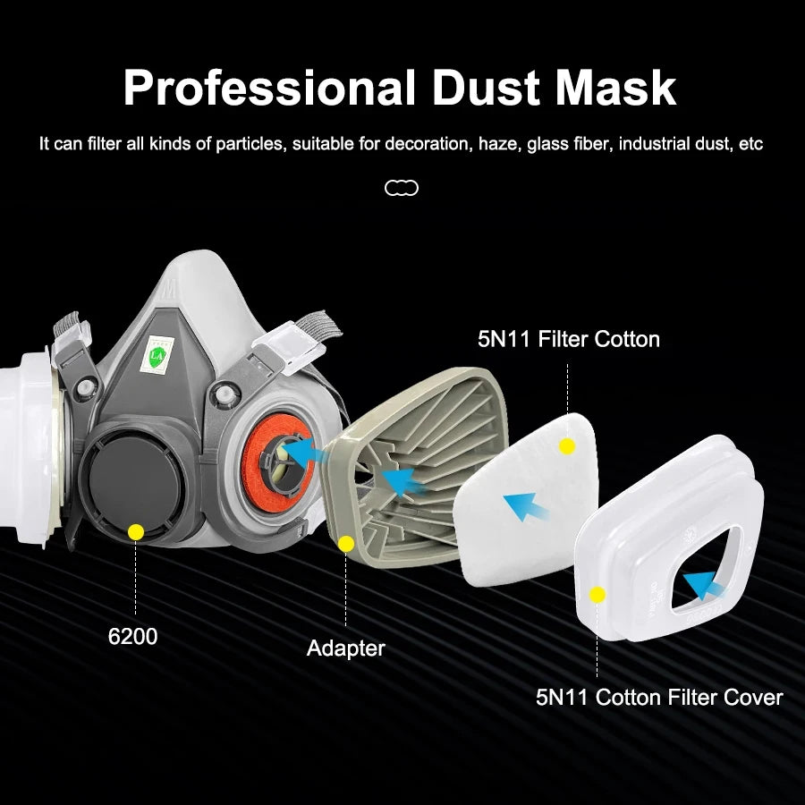 6200 Gas Mask Half-Face Respirator - Dust Shield with 5N11 Particle Filters for Industrial, Labor, and Paint Spray Safety