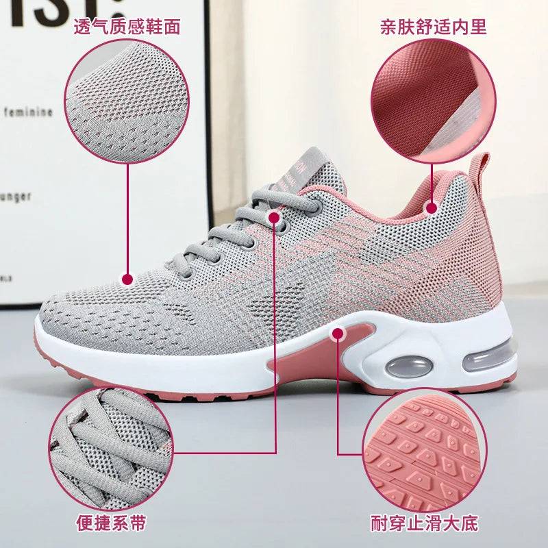 2024 Spring Women’s Running Shoes - Large Size Casual Lace-Up Air Cushion Sneakers, Breathable Sports Shoes