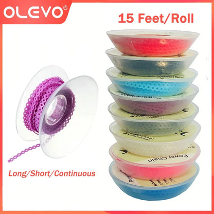 OLEVO 15 Feet Dental Elastic Powerchains: Orthodontic Ligature for Braces - Long & Short Continuous Ultra Power Chain Rubber Bands