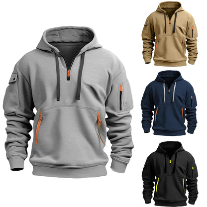 2024 New Multi-Pocket Zipper Fleece Hooded Shirt - Casual Pullover Sweatshirt for Men and Women, Fashion Top, Plus Size Loose Fit