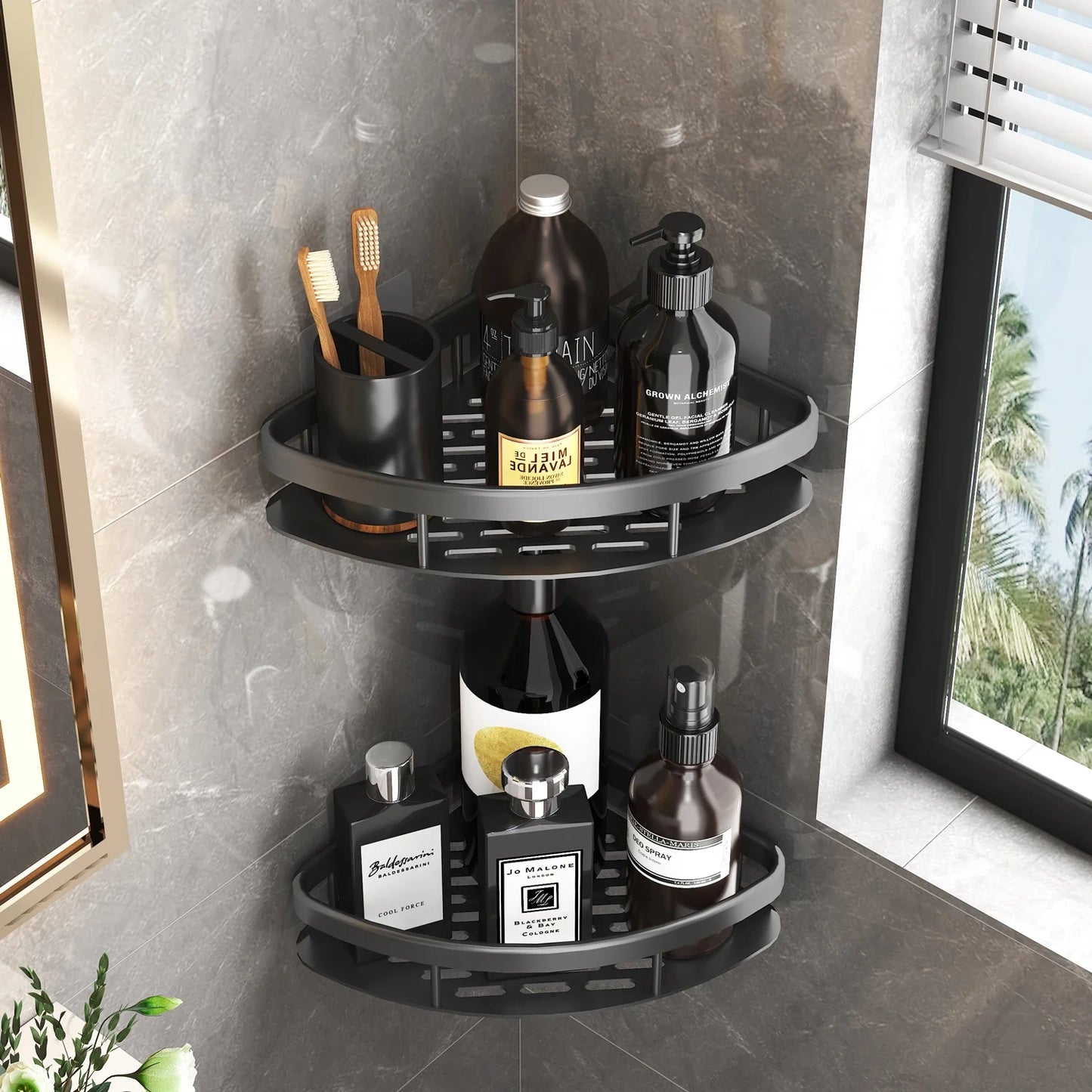 Bathroom Storage Rack - No Drill Wall-Mount Corner Shelf, Shower Holder for WC and Shampoo Organizer, Bathroom Accessories