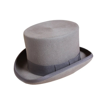 2024 Wool Flat Top Fedora Hat - Elegant Unisex Fashion Cap with Strap, Versatile Panama and Magician Gentleman Cylinder for Steampunk Style