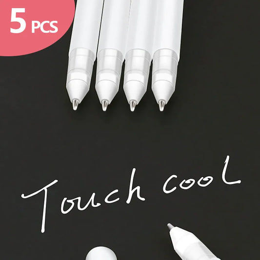 Creative Precision: 5 PCS White Manga Marker Pens Set - 0.8 mm Permanent Ink, Waterproof Art Brush Pens for Scrapbooking and School Supplies