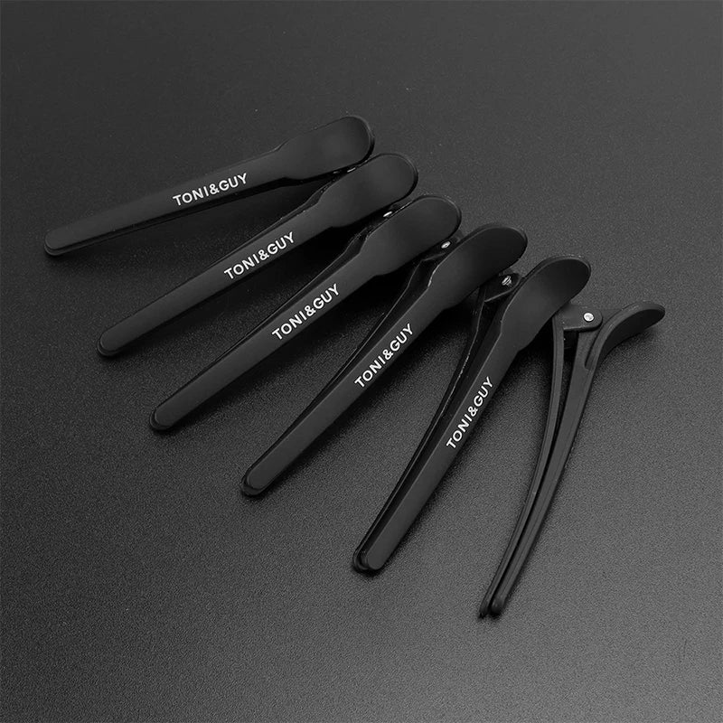 12pcs Salon Alligator Hair Clips - Non-Slip Plastic Clamps for Hairdressing, Black Hair Care Styling Tools