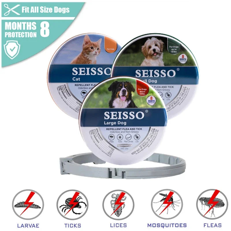 Pet 8-Month Protection Adjustable Collar: Dog Anti Flea and Tick Collars for Large Dogs, Puppies, and Cats - Dog Accessories