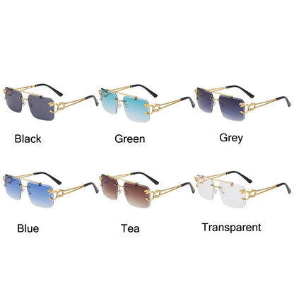 Fashion Metal Leopard Rimless Sunglasses - Double Bridge Gradient Shades with UV400 Protection, Punk Style