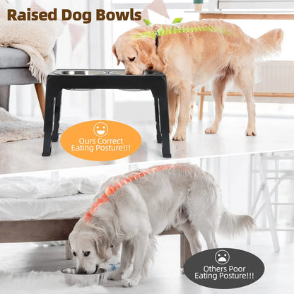 Adjustable Elevated Dog Feeder Stand - Double Stainless Steel Bowls - Ideal for Small, Medium & Large Dogs - Raised Bowls for Comfortable Dining