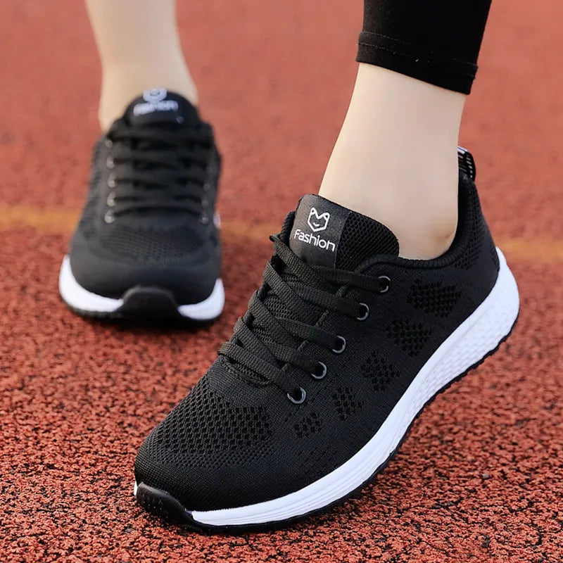 Breathable Women Running Shoes: Lightweight Anti-Slip Female Sports Shoes - Outdoor Soft Sneakers with Lace-Up Fashion Tennis Style