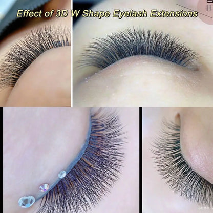 NAGARAKU Automatic Flowering W Shape Eyelash Extensions - 3D/4D/5D/6D Premade Fans, Natural Soft Light, Full & Dense