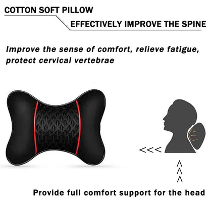 2Pcs Car Seat Neck Pillow - PU Leather Knitted Headrest Rest Cushion Support, Auto Black Safety Pillow, Car Accessories