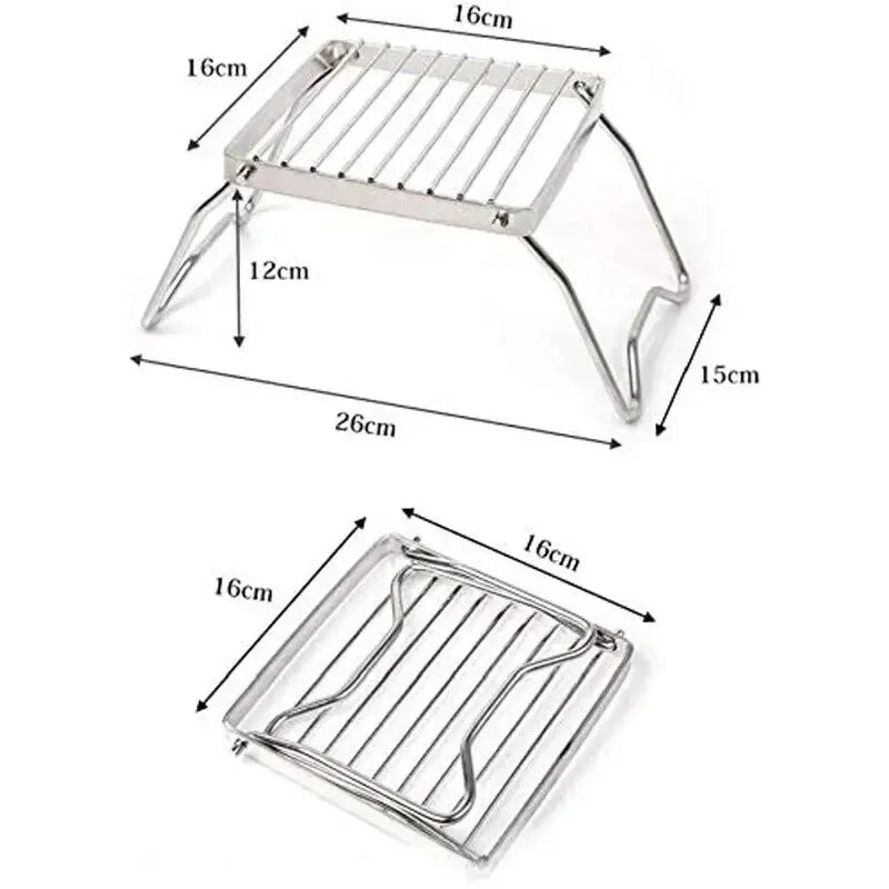 Stainless Steel Outdoor Stove Holder - Portable Folding Mini Barbecue Rack Set with Pot Holder & Baking Tray Holder - Ideal for Camping