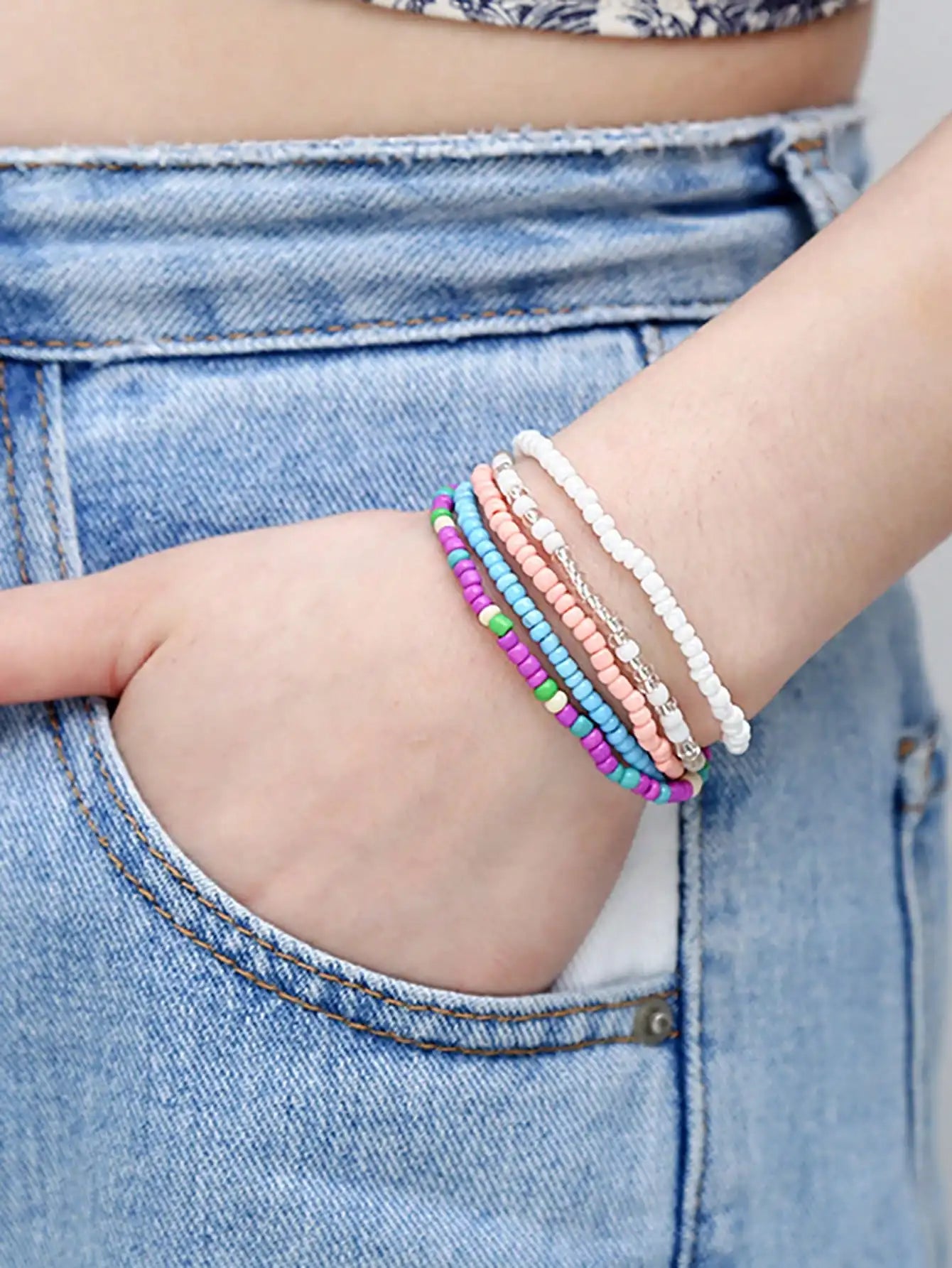 17Pcs Bohemian Elastic Beaded Bracelets - Colorful Stackable Stretch Bracelet Set, Handmade Rainbow Boho Beach Accessories