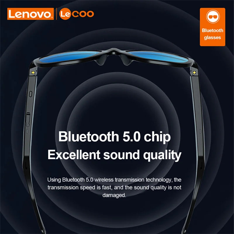 Lenovo Lecoo C8 Smart Glasses Headset - Wireless Bluetooth Sunglasses with HD Mic, Earphone and Calling Headphones for Outdoor Sports