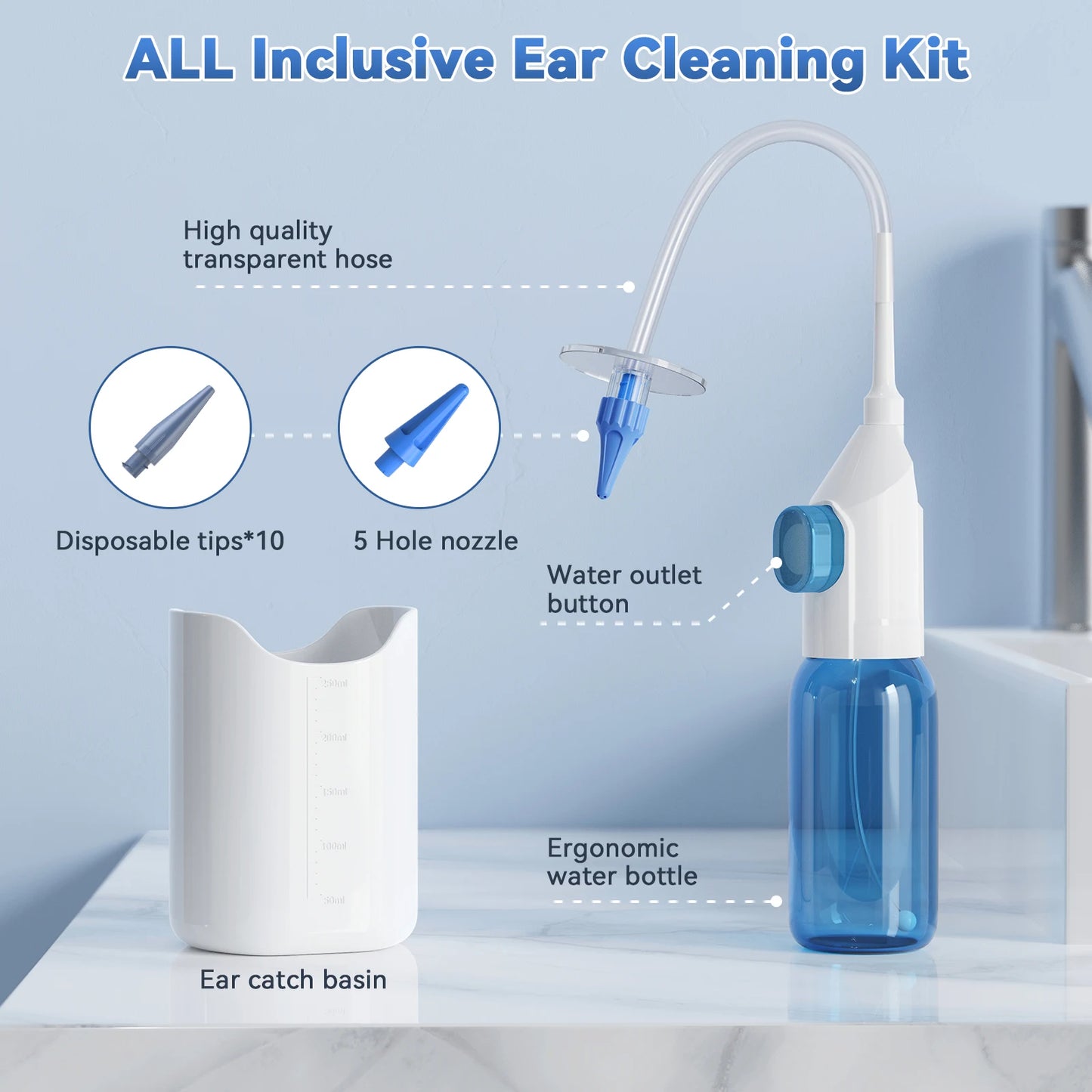 Manual Ear Irrigation Flushing System - Safe Ear Wax Removal Tool for Adults & Kids | Effective Ear Cleaner Kit