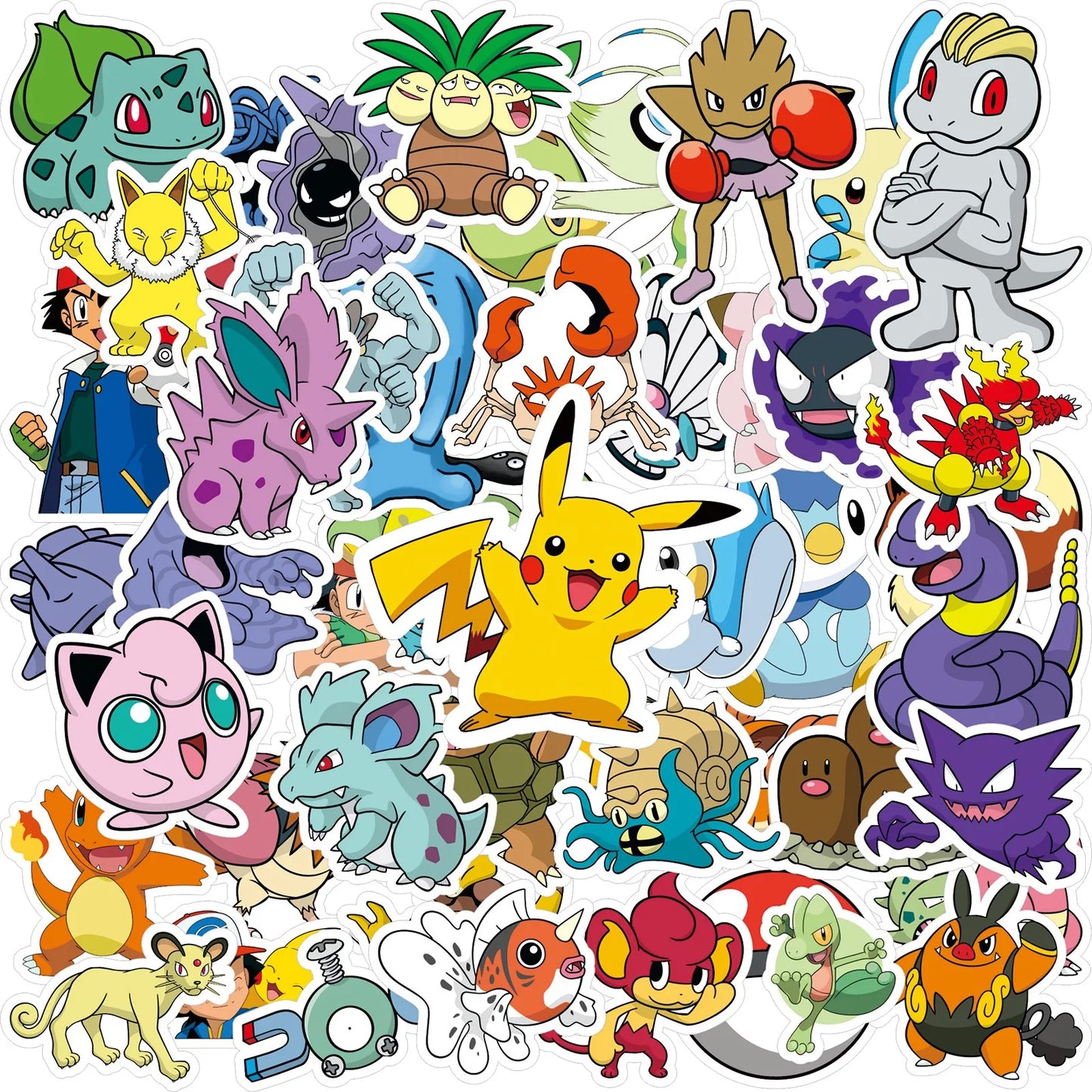 Kawaii Pikachu Anime Pokemon Stickers - 50/100PCS Cartoon Sticker Set for Laptop, Suitcase, Skateboard, Guitar, Phone - Kid Gift Toys