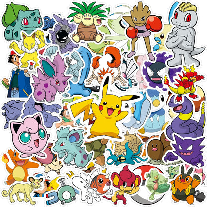 Kawaii Pikachu Anime Pokemon Stickers - 50/100PCS Cartoon Sticker Set for Laptop, Suitcase, Skateboard, Guitar, Phone - Kid Gift Toys