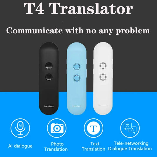 2024 T4 Portable Wireless Smart Translator - Two-Way Instant Voice Translation in 40 Languages, Bluetooth Multi-Language App