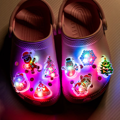 LED Christmas Shoe Charms - Luminous Decorations Featuring Santa Claus, Snowman, Gingerbread Man, Dog, and Cat for Clogs