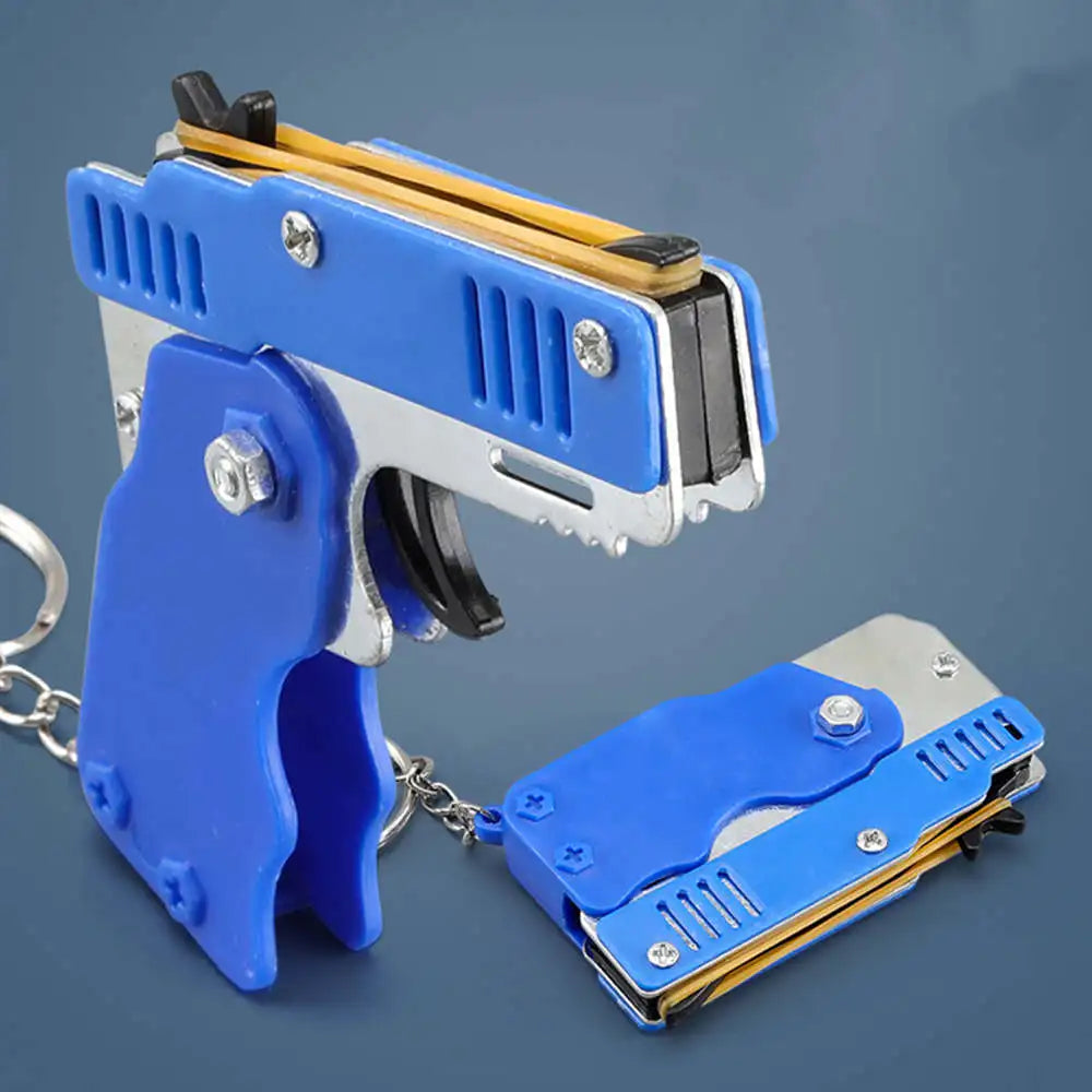 1PCS Keychain Gun: Rubber Band Shooting Pistol Alloy Kid's Outdoor Party Metal Gun - Funny Boyfriend Gift