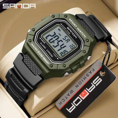 SANDA 2156 Fashion Men's Military Watch – Water Resistant Sport Watch with Big Dial, LED Digital Display, Stopwatch for Men