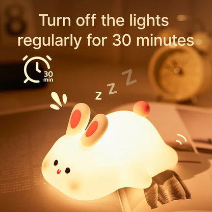 Silicone LED Night Lights: Cute Sheep, Panda, Rabbit Lamp - USB Rechargeable Bedside Decor with Timing Function for Kids, Baby, Perfect Birthday Gift