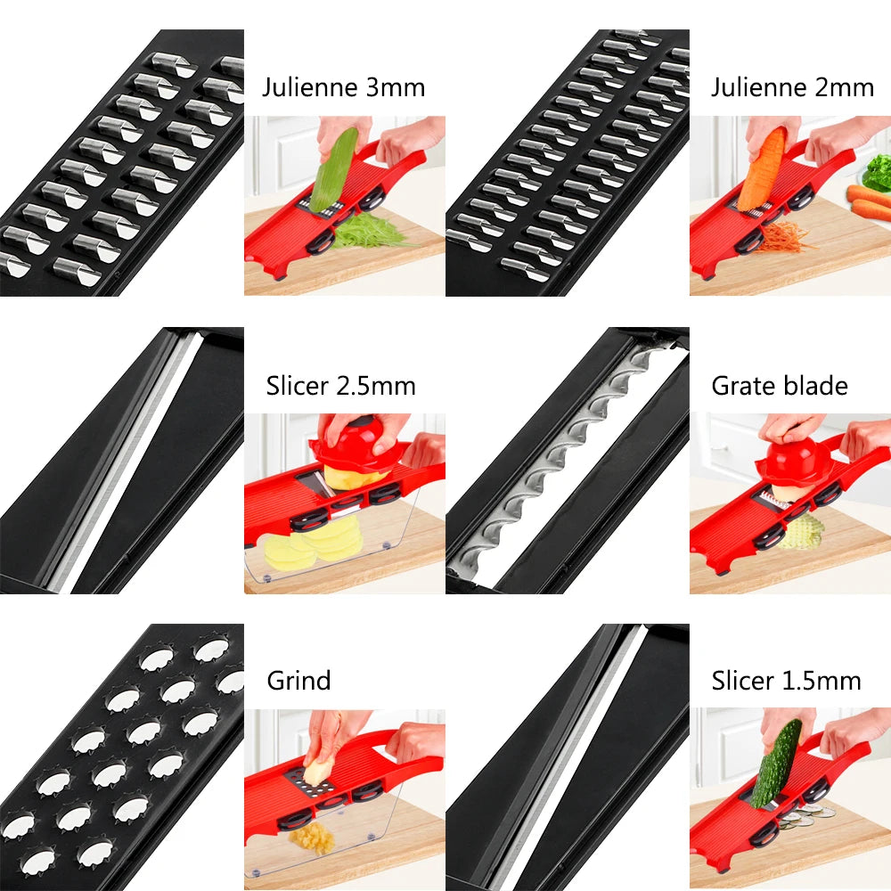 6-Blade Multi-Function Vegetable Mandoline Slicer and Grater - Versatile Fruit Cutter and Kitchen Gadget Tool Set