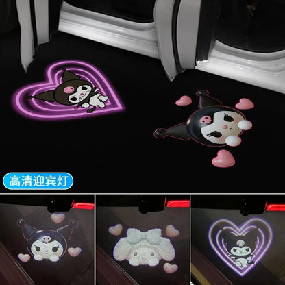 Kuromi Cinnamoroll My Melody Car Door Welcome Lamp - HD Ambient Light with Induction Open Door Projection - Cute Car Decoration for Enchanting Entrances