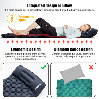 Ultralight Inflatable Camping Mattress with Pillows - Outdoor Sleeping Pad with Built-In Inflator Pump - Perfect for Hiking and Camping