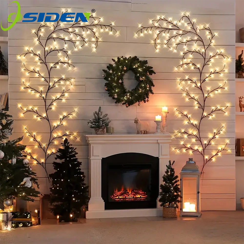 96 LED Outdoor USB Tree and Vine Light - 8 Mode Indoor Christmas Fireplace Atmosphere Light for Room Wall Decorations and Nightlights