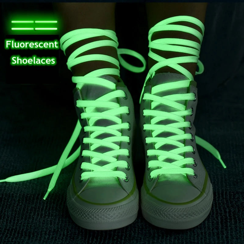 Luminous Shoelaces for Sneakers – Glow in the Dark Flat Canvas Shoe Laces | Fluorescent Colors, Available in 80cm, 100cm, 120cm, 140cm