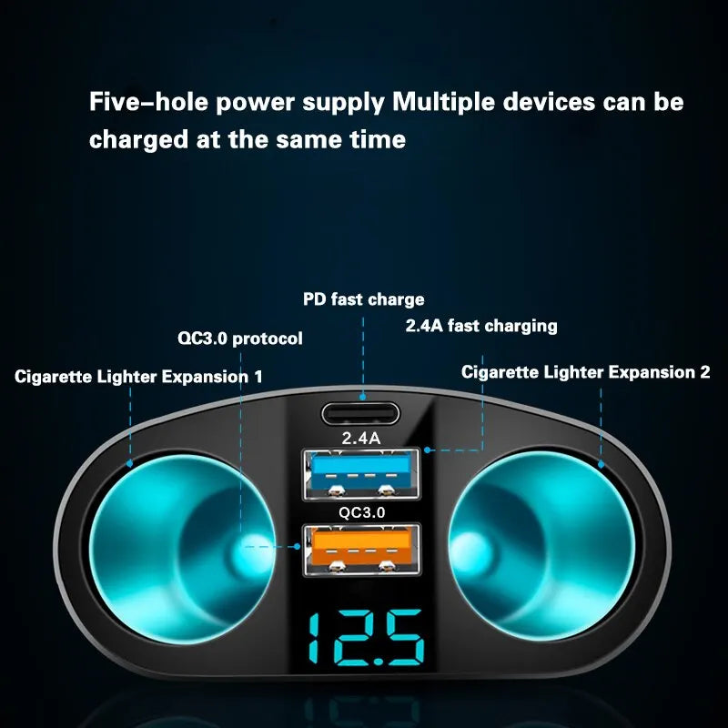 Digital Display Car Charger: Dual-port Adapter for Simultaneous Charging of Multiple Devices