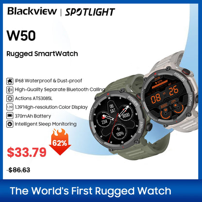 Blackview W50 Smart Watch – Waterproof, Health and Fitness Tracking, Bluetooth Calling, New Version for Men & Women