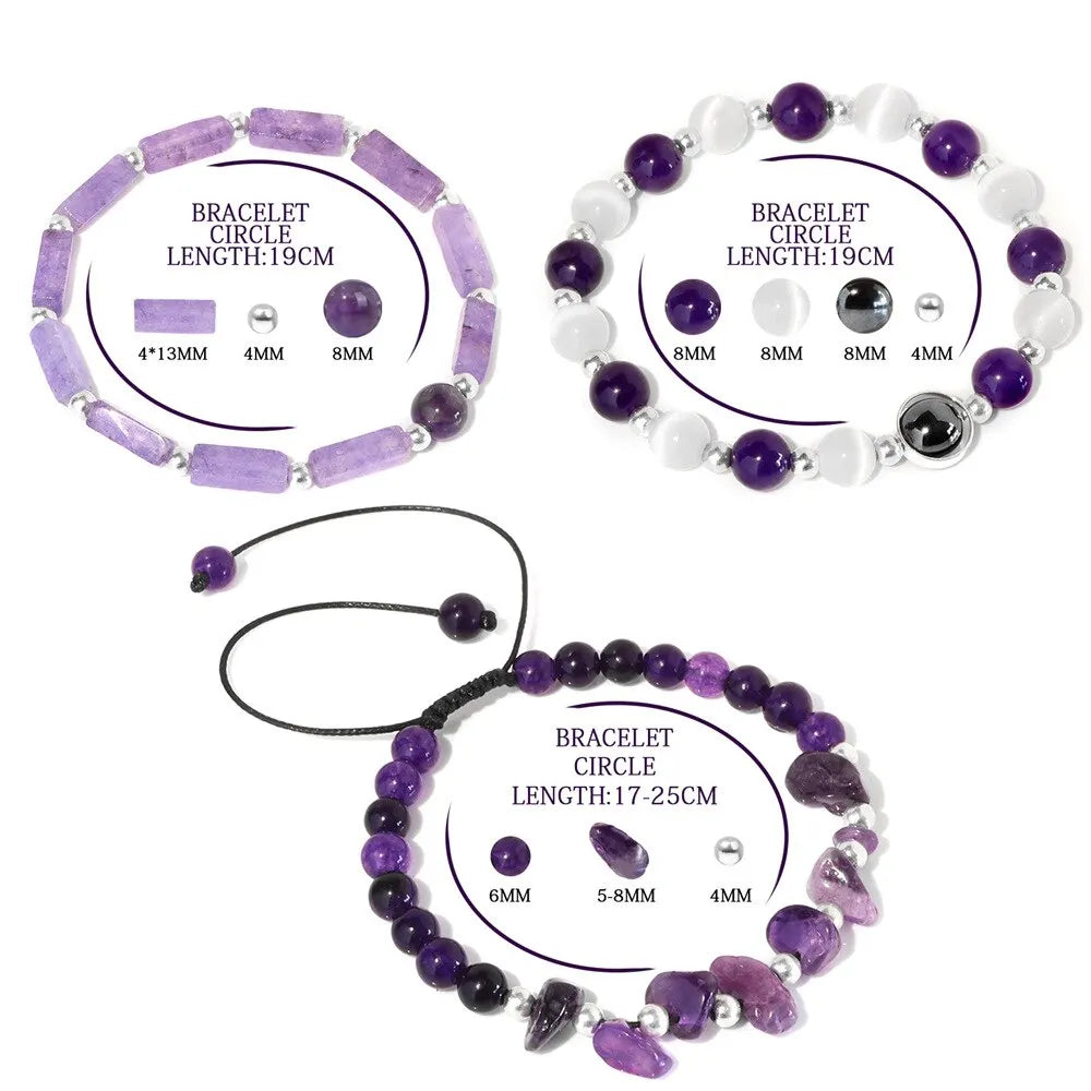 3pcs/Set Body-Purifying Amethyst Bracelet - Weight Loss, Yoga, Meditation - Healing Stone Jewelry for Women and Men