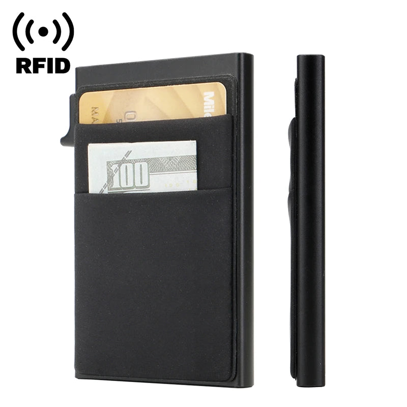 RFID Credit Card Holder Wallet: Metal Slim Pop-Up Minimalist Case for Men & Women - Small Black Purse Metal Vallet for Secure and Stylish Carry