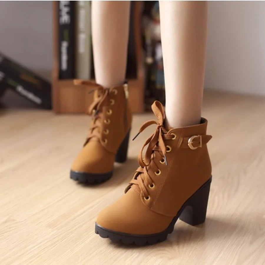 2023 New Spring Winter Women's Pumps Boots - High-Quality Lace-Up European Ladies Shoes - PU High Heels with Fast Delivery