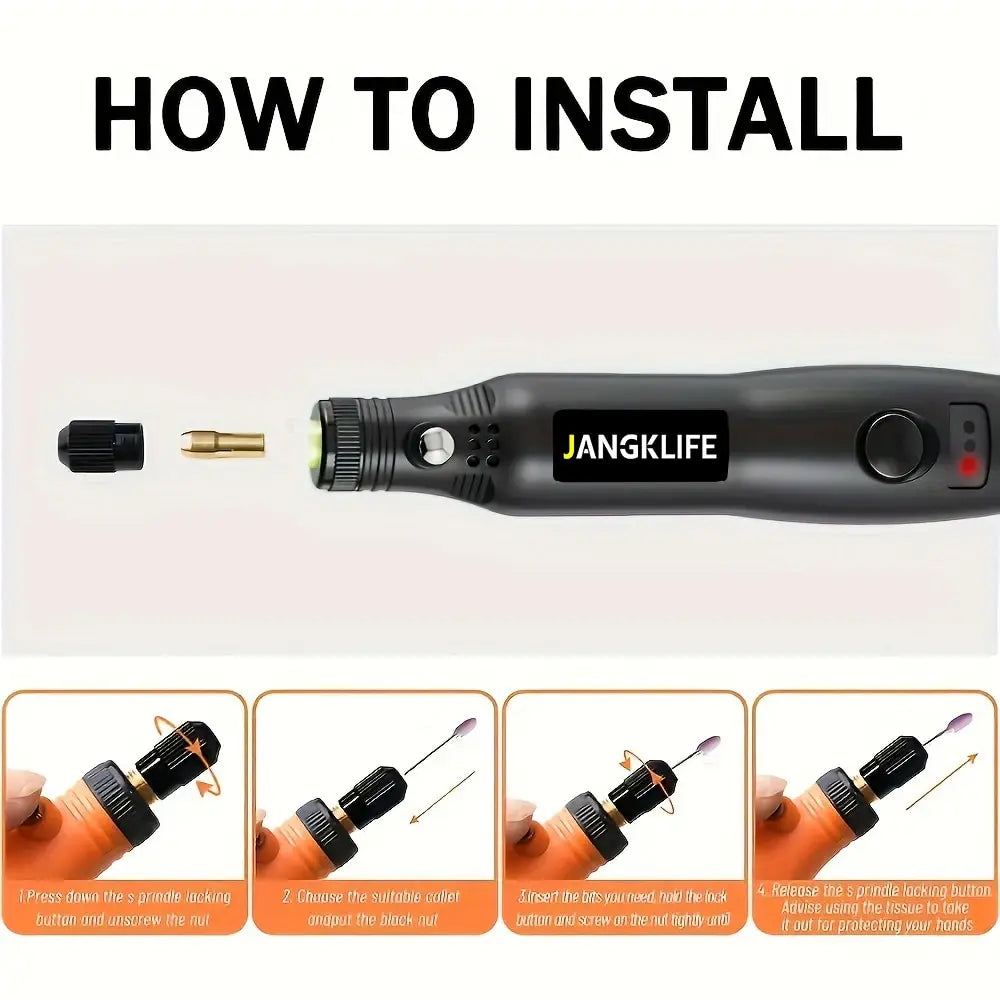 Cordless Rotary Tool Kit - USB Woodworking Engraving Pen DIY for Jewelry Metal Glass, Mini Wireless Drill