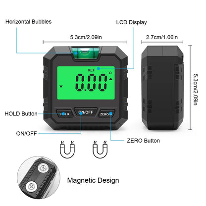 Mini Digital Angle Meter: Measuring Inclinometer with Magnetic Base - Absolute & Relative Measurement, Angle Slope Conversion