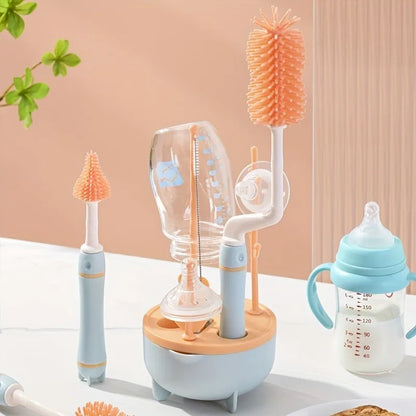 6-in-1 Portable Baby Bottle Cleaner Set with Drying Rack | Includes 2 Silicone Bottle Brushes, Straw Brush, Nipple Brush & Storage Box