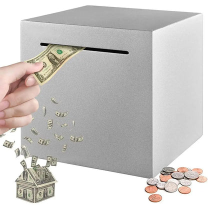 Stainless Steel Piggy Bank - Large-Capacity Coin Box with 'Only In, No Export' Design for Kids' Money Savings