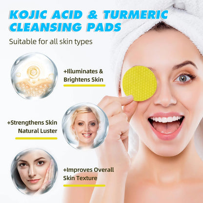 60/120pcs Kojic Acid and Turmeric Cleansing Pads - Deep Cleansing Face and Body Sponge for Smooth, Glowing Skin