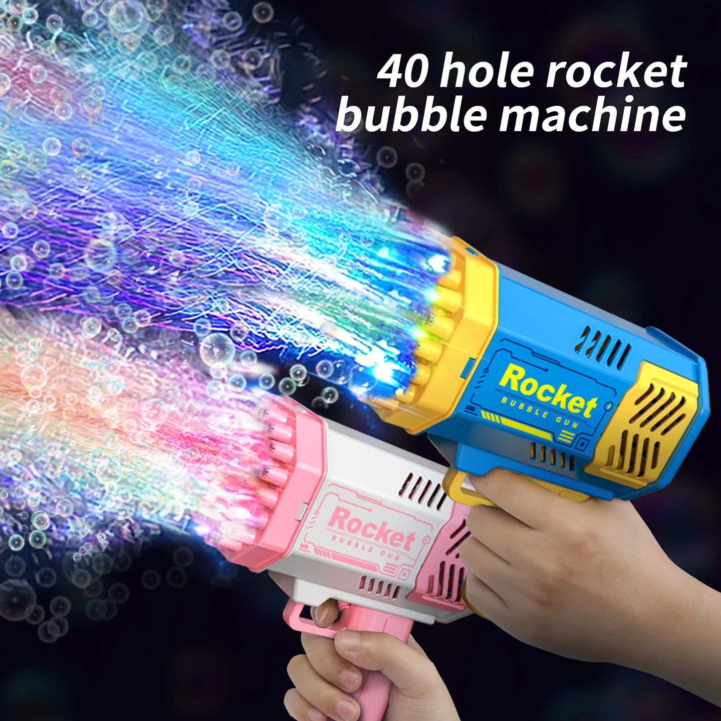 Children's 40-Hole Rocket Launcher Bubble Gun – Handheld Portable Electric Automatic Bubble Blower with LED Lights for Boys and Girls