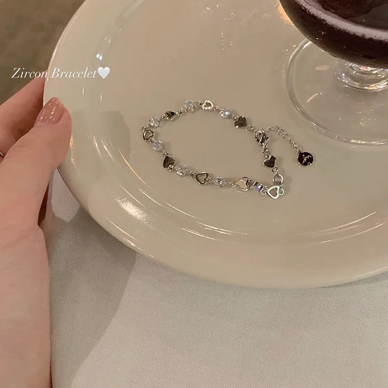 Sparkling Y2K Zircon Ins Bracelet: Korean Fashion Delicate Chain with Hollow Heart - Perfect Party Jewelry Gift for Women & Girls