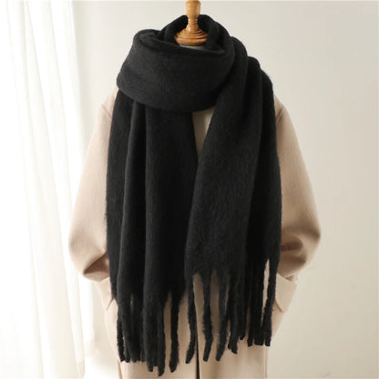 Warm Cashmere Winter Scarf for Women - Thick Pashmina Shawl with Tassels, Soft Long Poncho Wrap